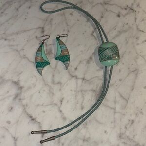 Vintage Bolo and earrings - southwestern style - 80s